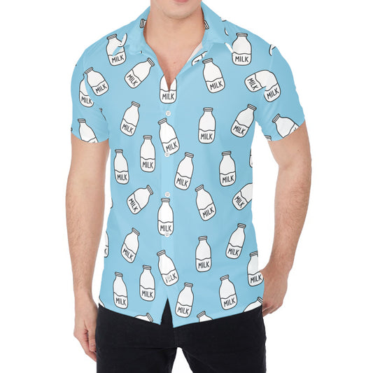 Milk Bottle Cartoon Pattern Print Men's Shirt