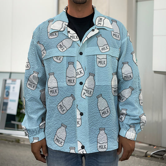 Milk Bottle Cartoon Pattern Print Men's Shirt Jacket