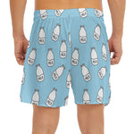 Milk Bottle Cartoon Pattern Print Men's Split Running Shorts