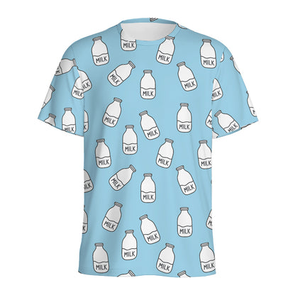 Milk Bottle Cartoon Pattern Print Men's Sports T-Shirt