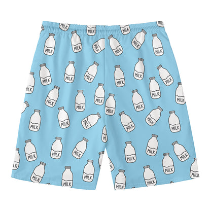 Milk Bottle Cartoon Pattern Print Men's Swim Trunks