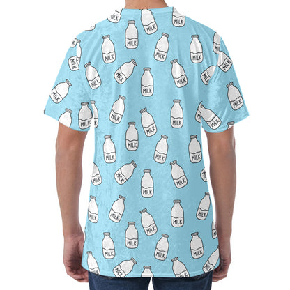 Milk Bottle Cartoon Pattern Print Men's Velvet T-Shirt