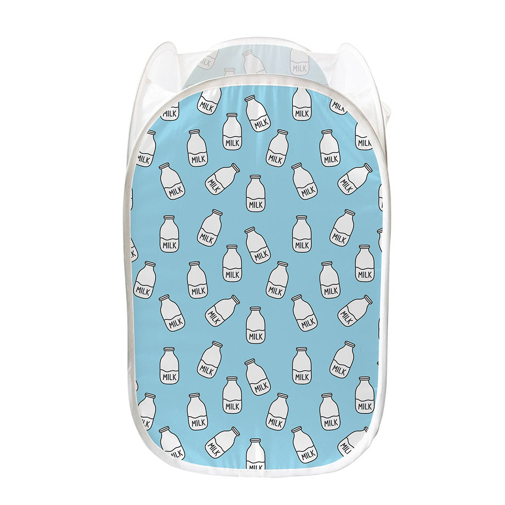 Milk Bottle Cartoon Pattern Print Mesh Laundry Hamper