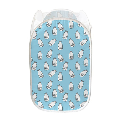 Milk Bottle Cartoon Pattern Print Mesh Laundry Hamper