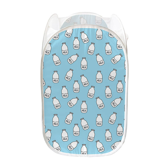 Milk Bottle Cartoon Pattern Print Mesh Laundry Hamper