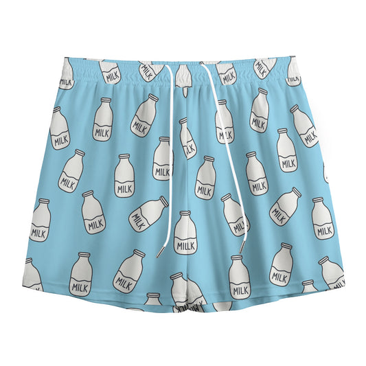 Milk Bottle Cartoon Pattern Print Mesh Shorts