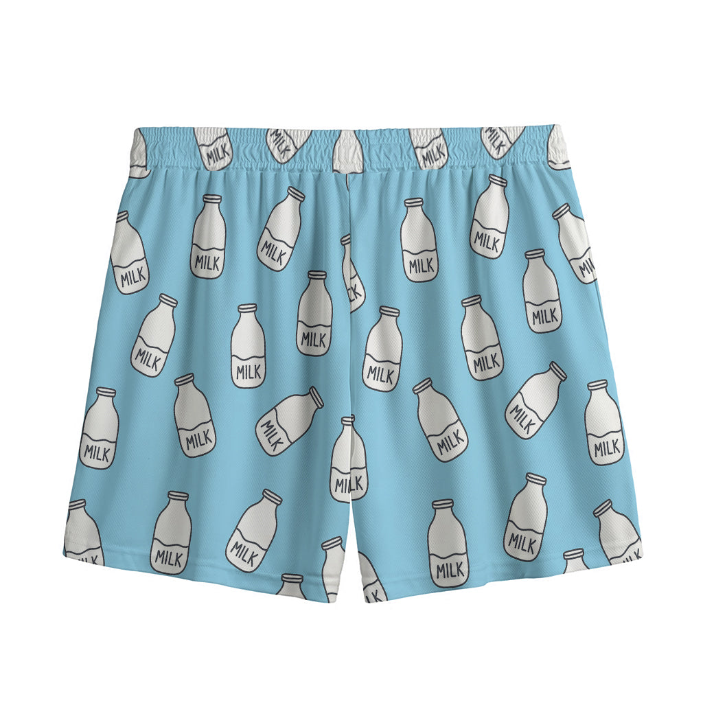 Milk Bottle Cartoon Pattern Print Mesh Shorts