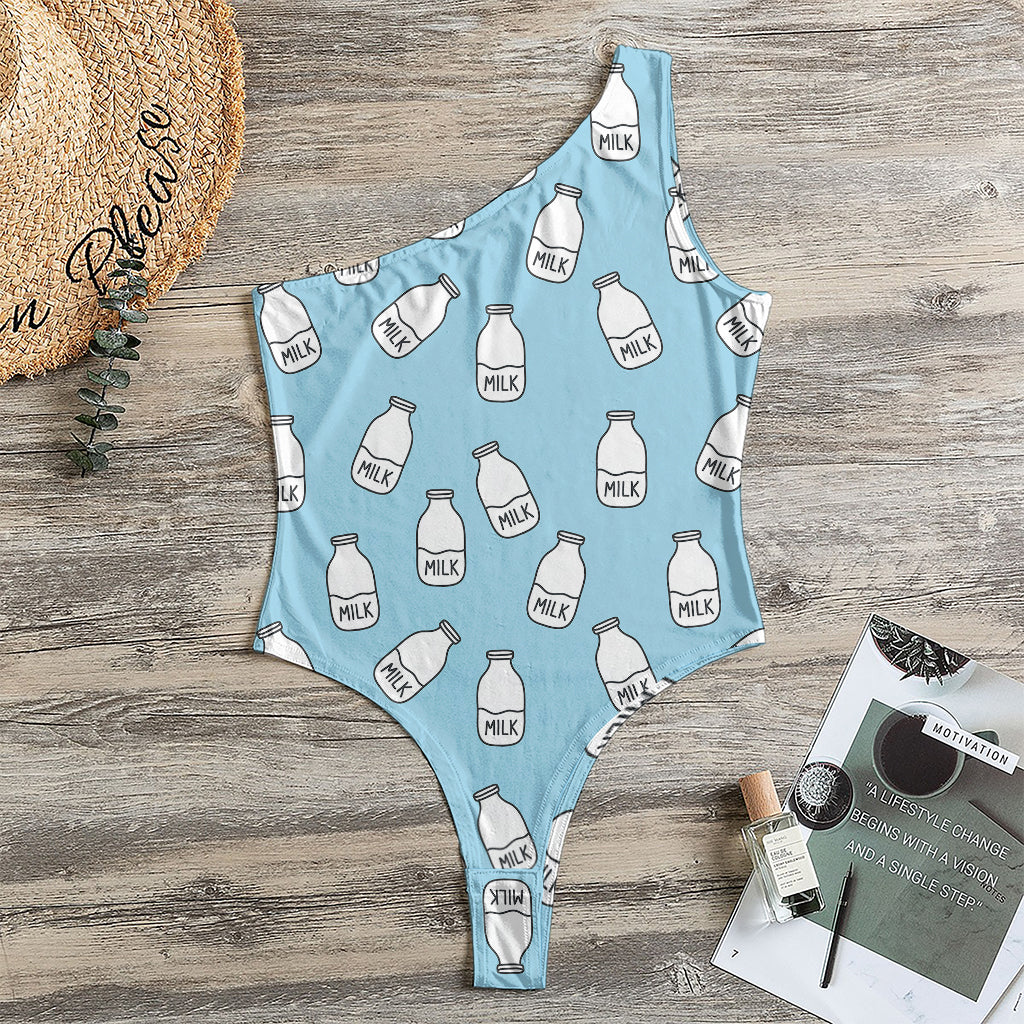 Milk Bottle Cartoon Pattern Print One Shoulder Bodysuit