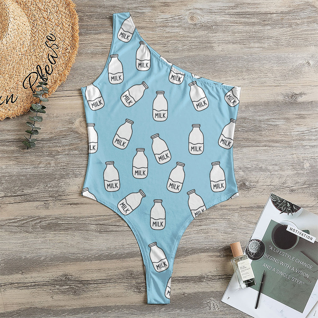 Milk Bottle Cartoon Pattern Print One Shoulder Bodysuit