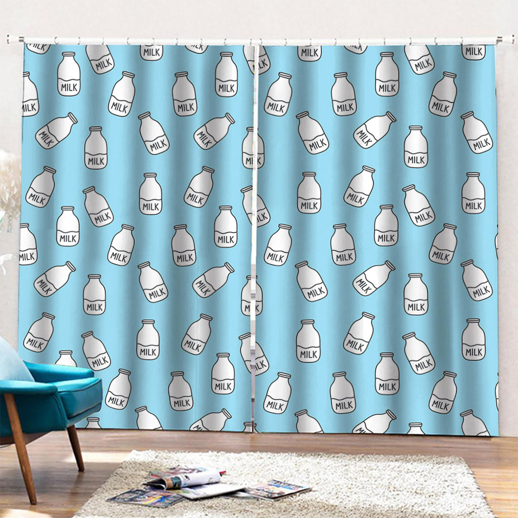 Milk Bottle Cartoon Pattern Print Pencil Pleat Curtains