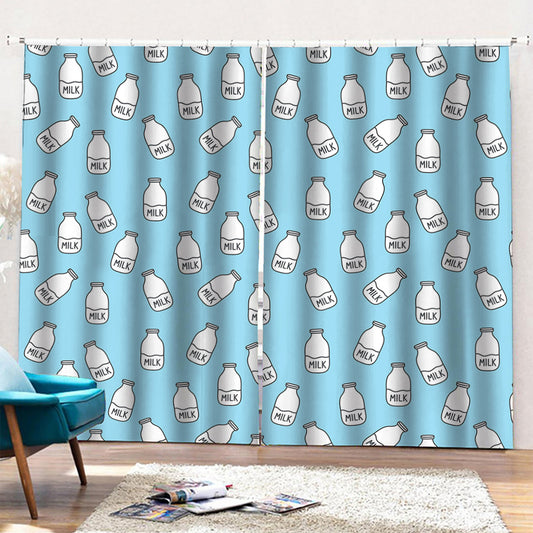 Milk Bottle Cartoon Pattern Print Pencil Pleat Curtains