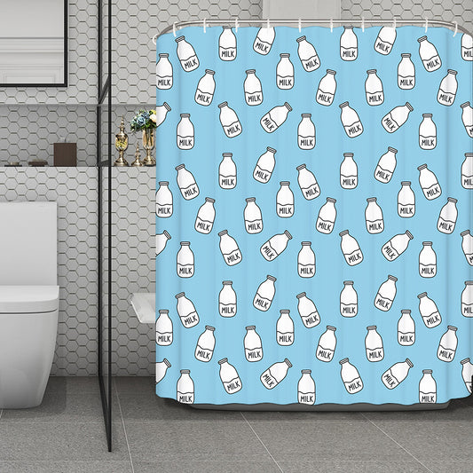 Milk Bottle Cartoon Pattern Print Polyester Shower Curtain