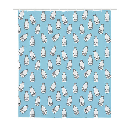 Milk Bottle Cartoon Pattern Print Polyester Shower Curtain