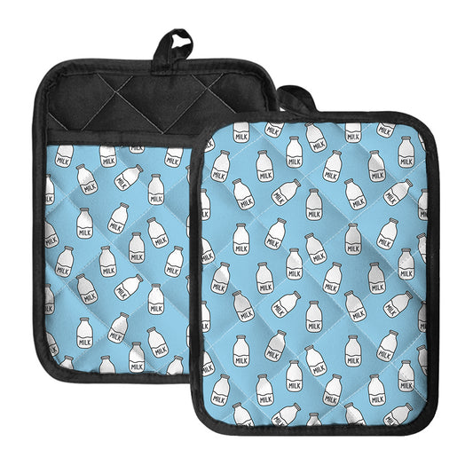 Milk Bottle Cartoon Pattern Print Pot Holders With Pocket