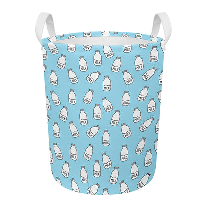 Milk Bottle Cartoon Pattern Print Round Laundry Basket