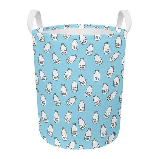 Milk Bottle Cartoon Pattern Print Round Laundry Basket