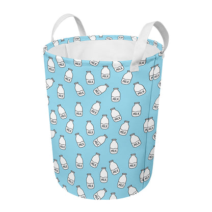 Milk Bottle Cartoon Pattern Print Round Laundry Basket