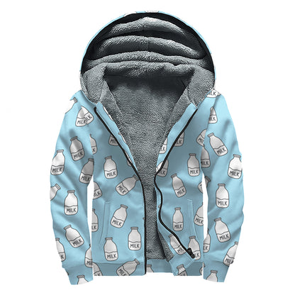 Milk Bottle Cartoon Pattern Print Sherpa Lined Zip Up Hoodie