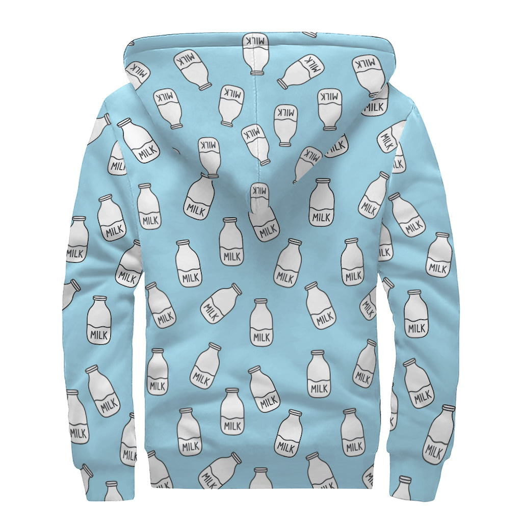 Milk Bottle Cartoon Pattern Print Sherpa Lined Zip Up Hoodie