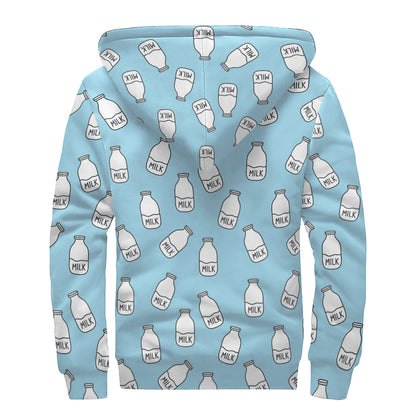 Milk Bottle Cartoon Pattern Print Sherpa Lined Zip Up Hoodie