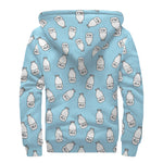 Milk Bottle Cartoon Pattern Print Sherpa Lined Zip Up Hoodie