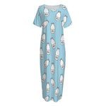 Milk Bottle Cartoon Pattern Print Short Sleeve Long Nightdress