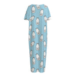 Milk Bottle Cartoon Pattern Print Short Sleeve Long Nightdress