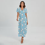 Milk Bottle Cartoon Pattern Print Short Sleeve Maxi Dress