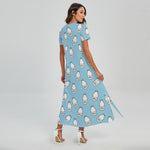 Milk Bottle Cartoon Pattern Print Short Sleeve Maxi Dress