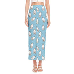Milk Bottle Cartoon Pattern Print Side Slit Maxi Skirt
