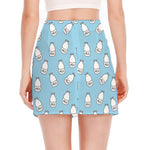 Milk Bottle Cartoon Pattern Print Side Slit Mini Skirt