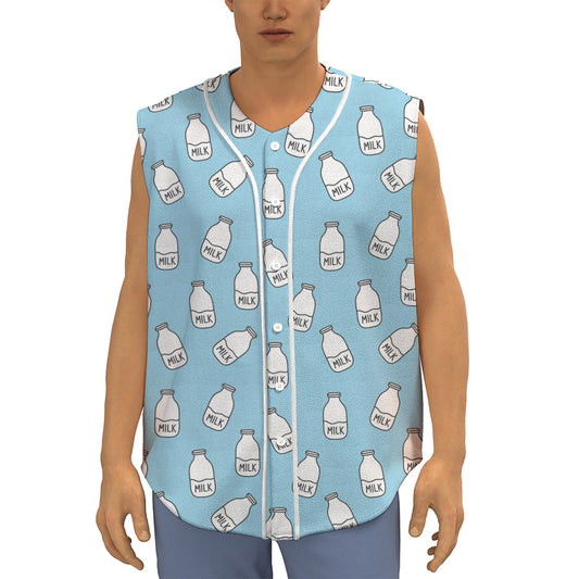 Milk Bottle Cartoon Pattern Print Sleeveless Baseball Jersey