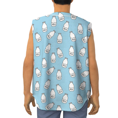 Milk Bottle Cartoon Pattern Print Sleeveless Baseball Jersey