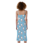 Milk Bottle Cartoon Pattern Print Slim Fit Midi Cami Dress
