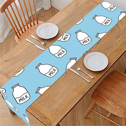Milk Bottle Cartoon Pattern Print Table Runner