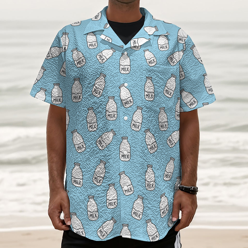 Milk Bottle Cartoon Pattern Print Textured Short Sleeve Shirt