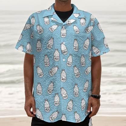 Milk Bottle Cartoon Pattern Print Textured Short Sleeve Shirt