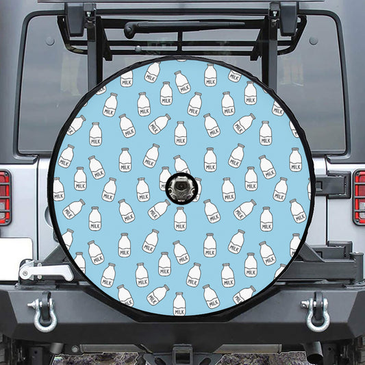 Milk Bottle Cartoon Pattern Print Tire Cover With Camera Hole