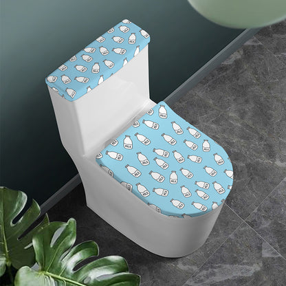 Milk Bottle Cartoon Pattern Print Toilet Lid And Tank Cover Set