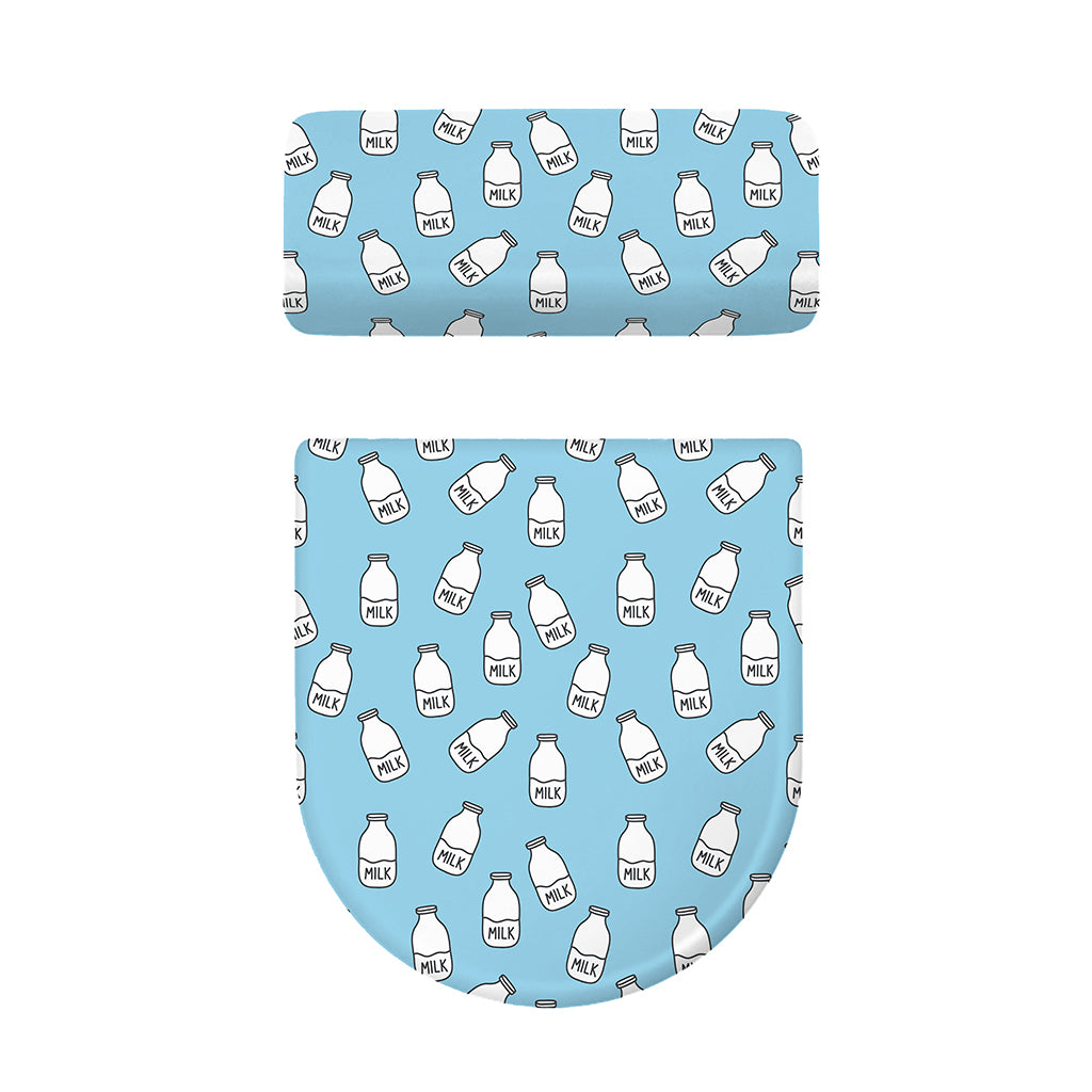 Milk Bottle Cartoon Pattern Print Toilet Lid And Tank Cover Set