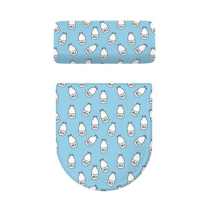 Milk Bottle Cartoon Pattern Print Toilet Lid And Tank Cover Set