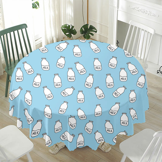 Milk Bottle Cartoon Pattern Print Waterproof Round Tablecloth