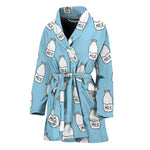 Milk Bottle Cartoon Pattern Print Women's Bathrobe
