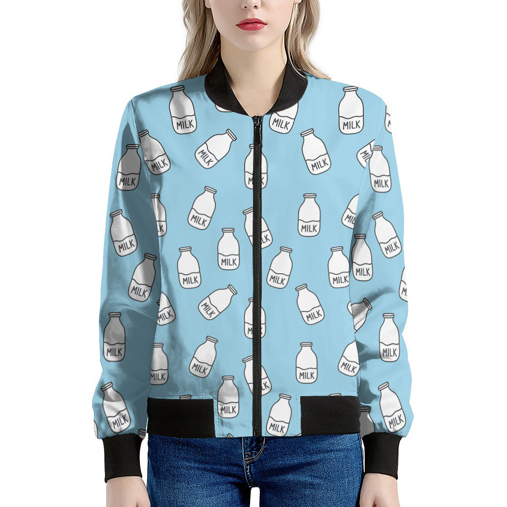 Milk Bottle Cartoon Pattern Print Women's Bomber Jacket
