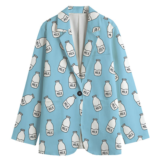 Milk Bottle Cartoon Pattern Print Women's Cotton Blazer