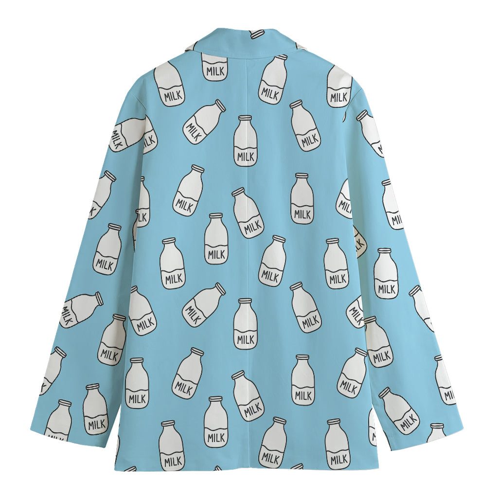 Milk Bottle Cartoon Pattern Print Women's Cotton Blazer