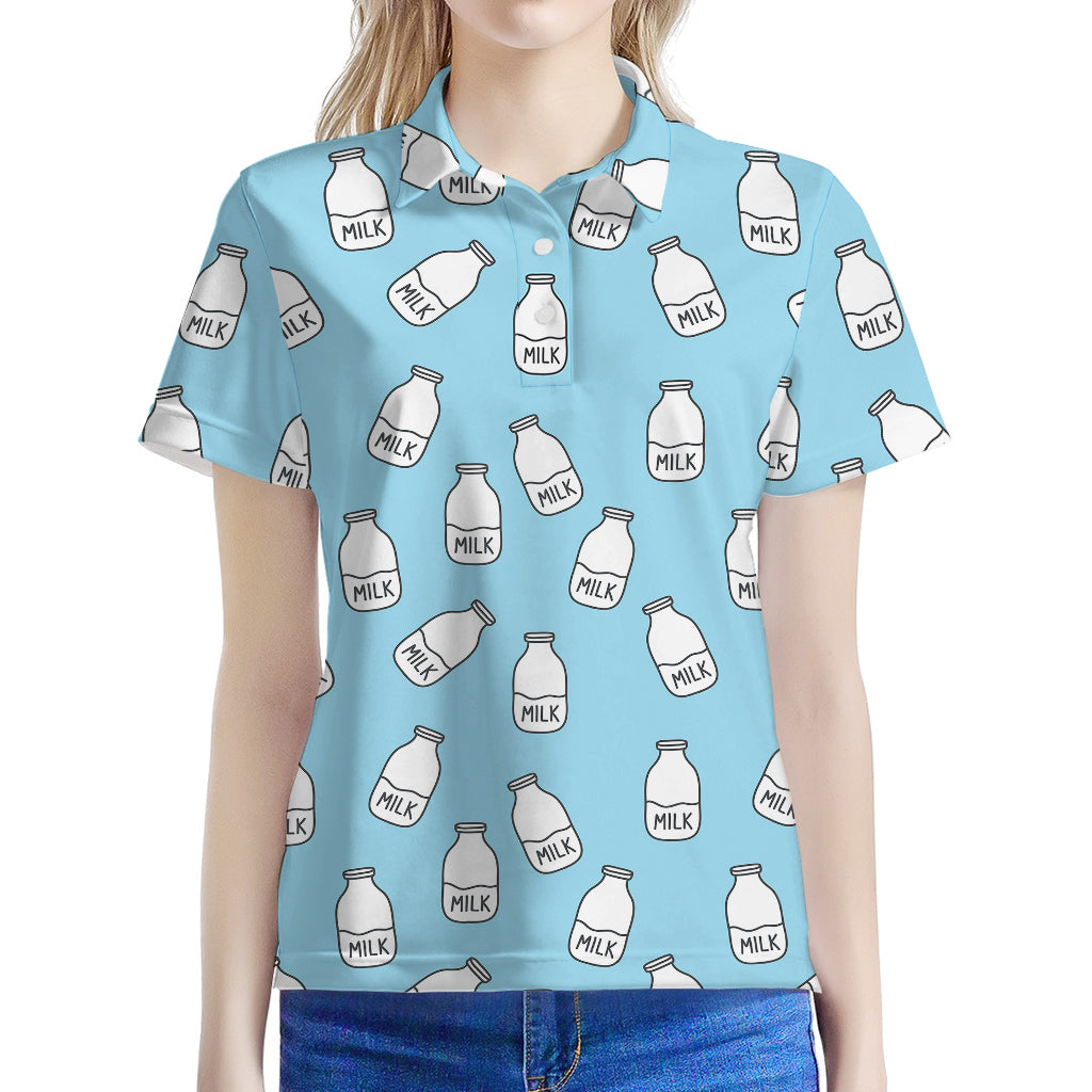Milk Bottle Cartoon Pattern Print Women's Polo Shirt