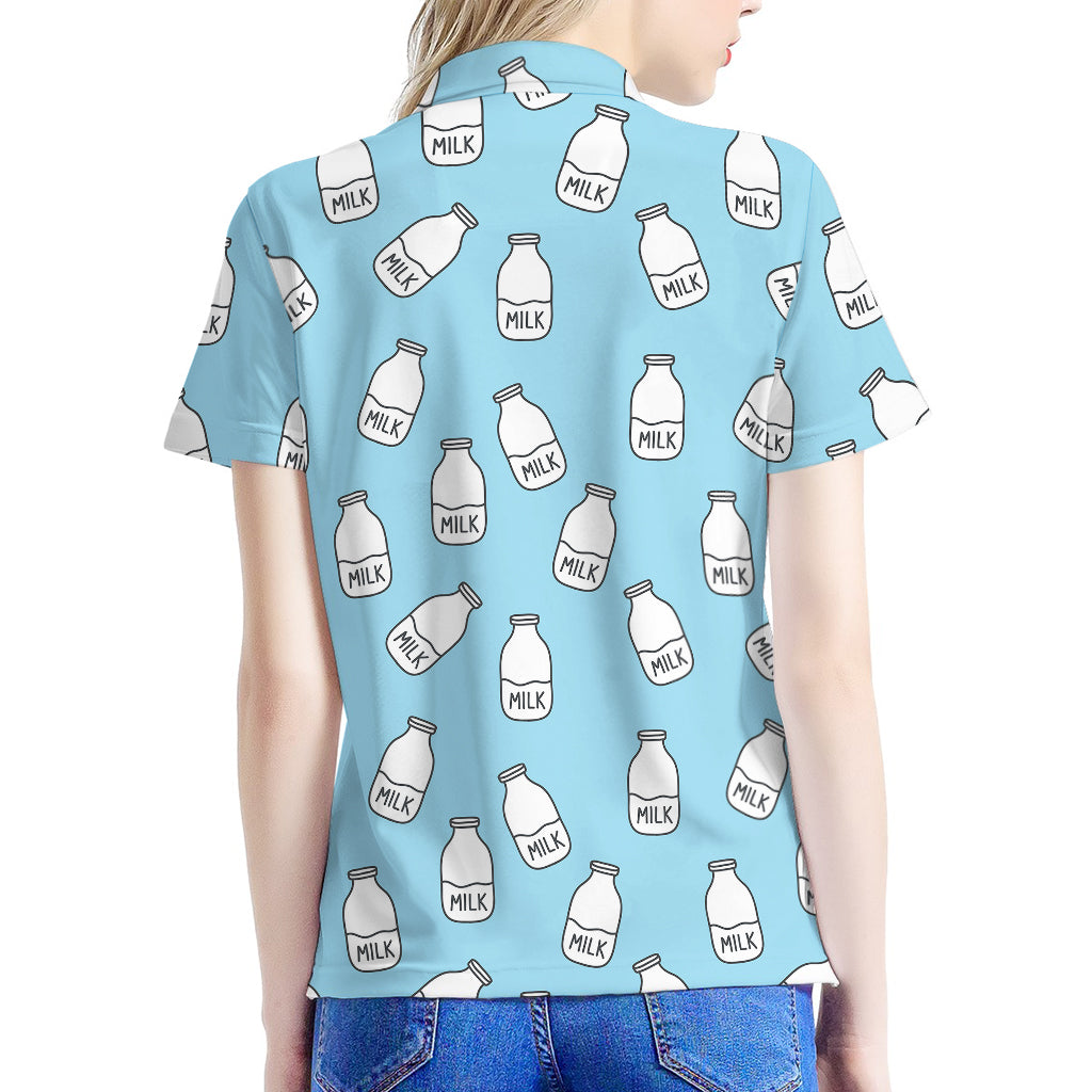 Milk Bottle Cartoon Pattern Print Women's Polo Shirt