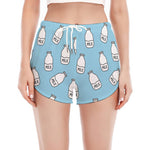 Milk Bottle Cartoon Pattern Print Women's Split Running Shorts