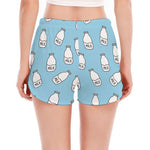 Milk Bottle Cartoon Pattern Print Women's Split Running Shorts